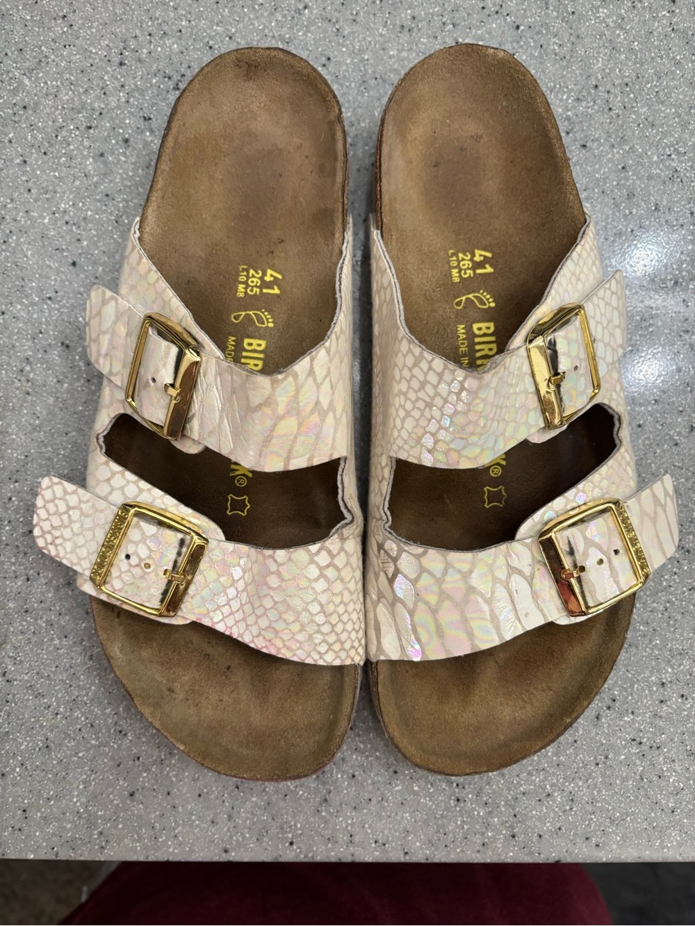 Birkenstock Arizona Two-Strap Sandals - Iridescent Cream Snake Print